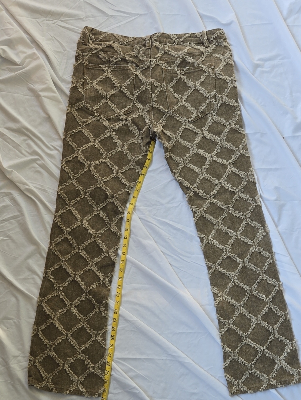Men's Very Cool Olive Jeans Interesting All Over Pattern Front/Back All Cotton - Picture 5 of 5